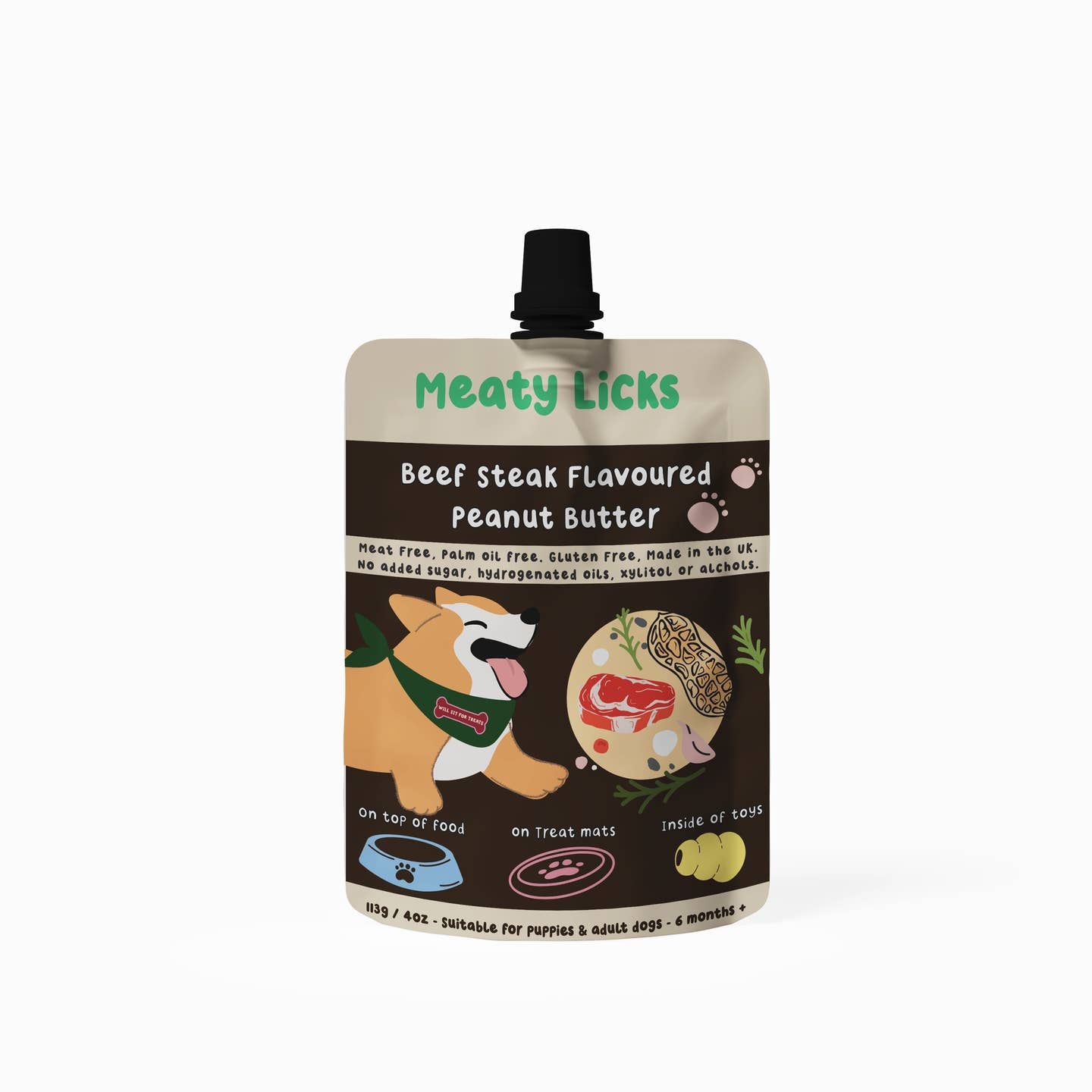 Roast Beef Flavoured  Peanut Butter Pouch For Dogs 113g  4oz