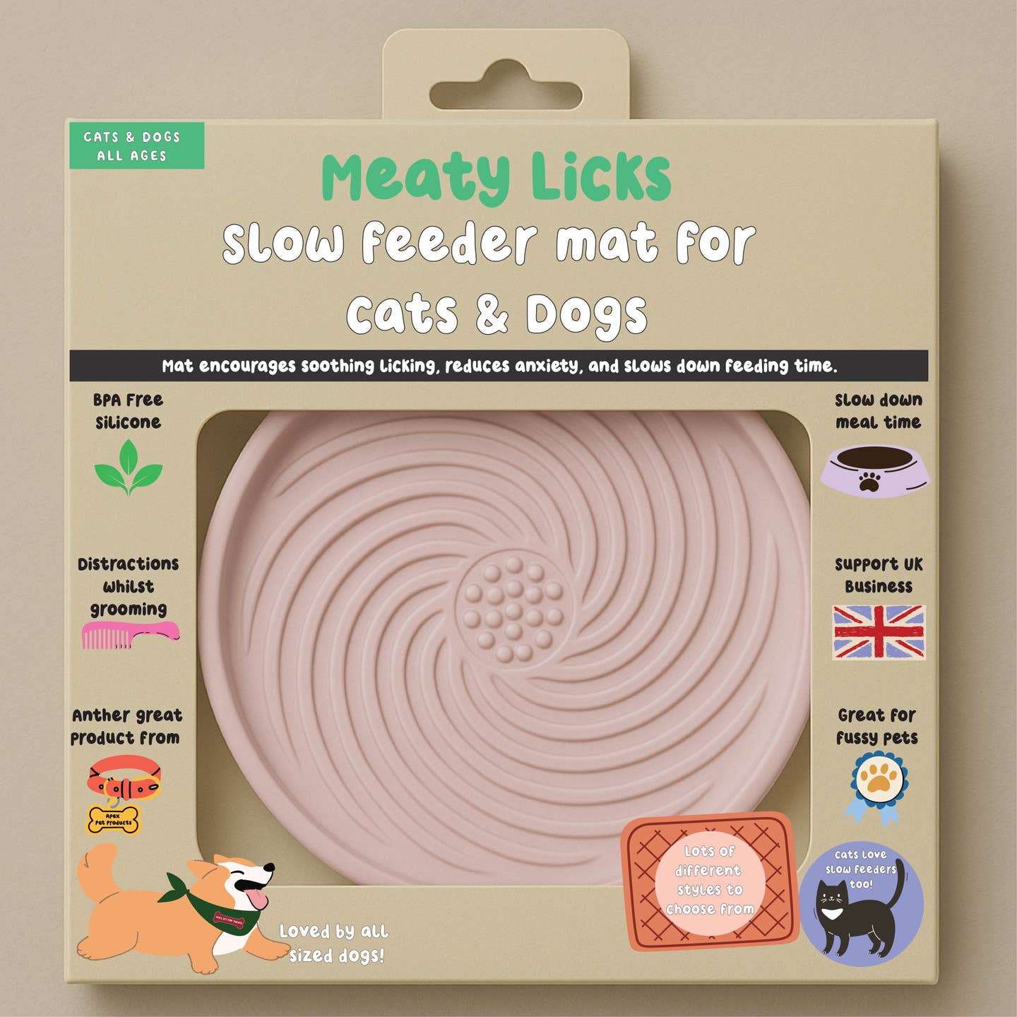 Meaty Licks Swirl Soother Slow Feeder – Rose Pink