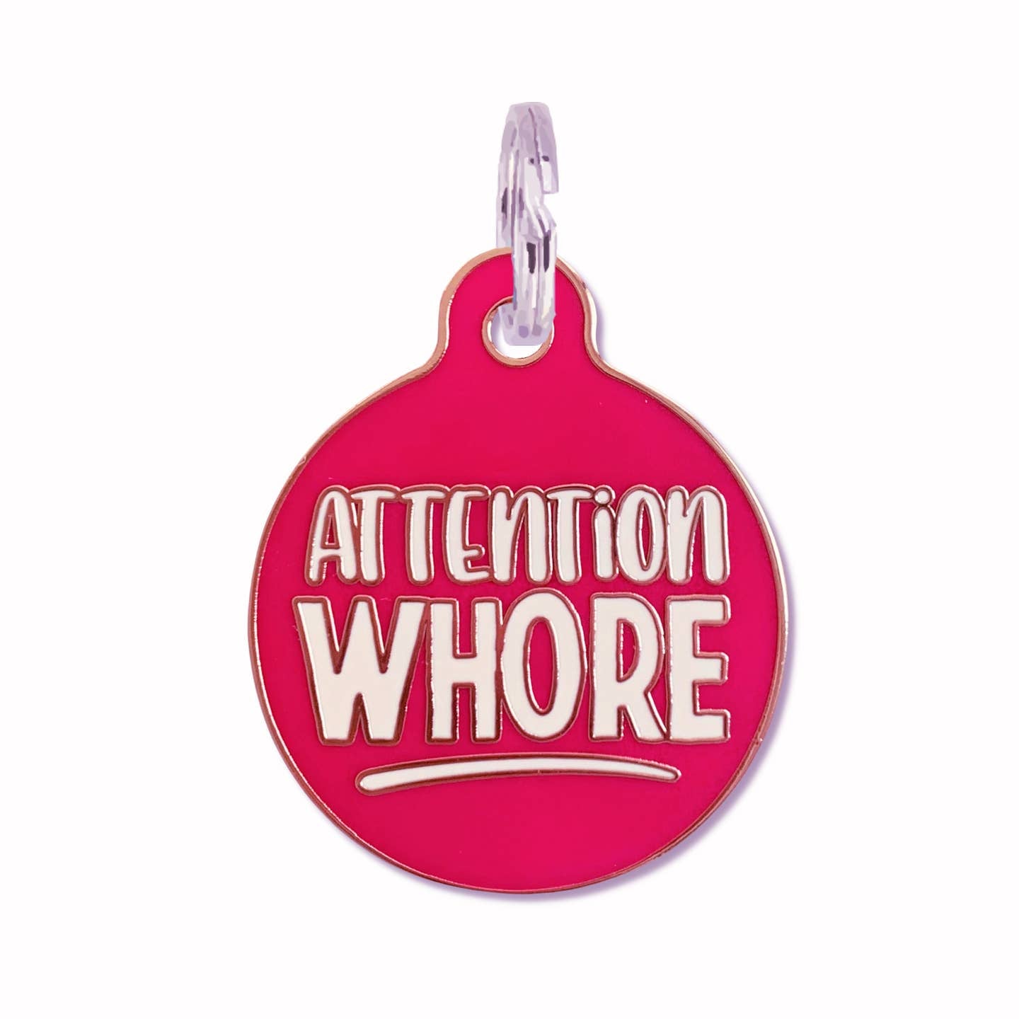 Funny Dog Collar Charm w/ Qr Code - Pink Attention Wore