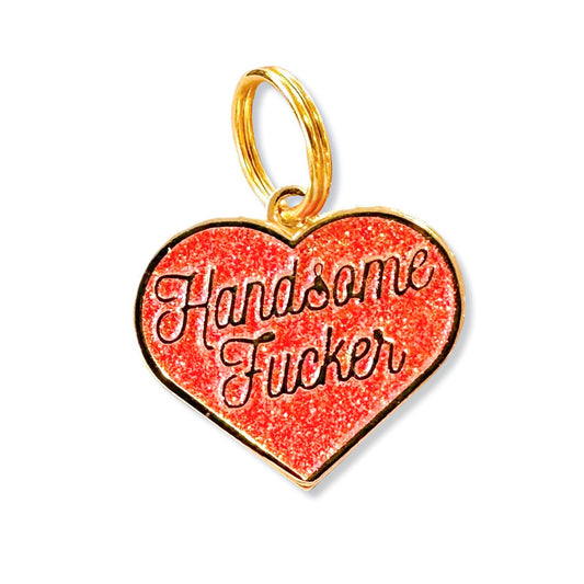 Gold Heart Red Glitter Dog Collar Charm  - Handsome Fucker