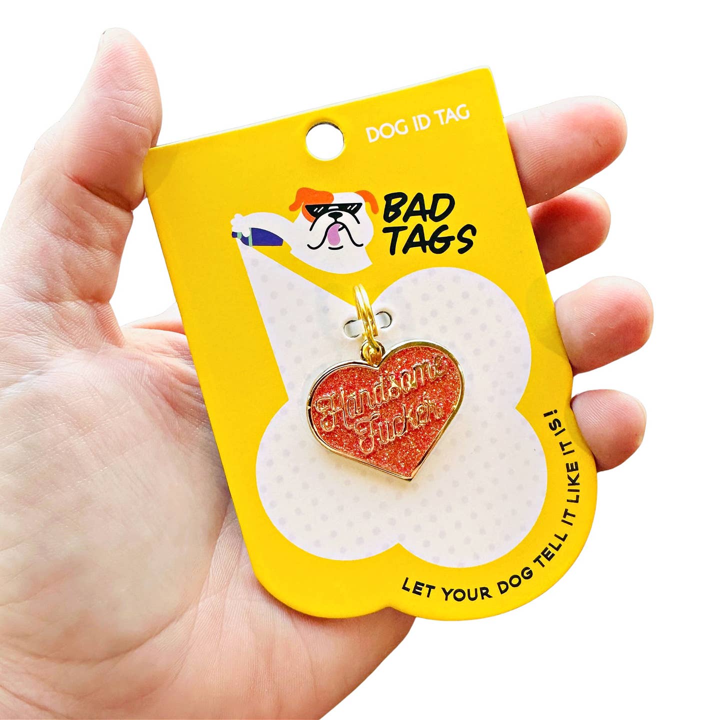 Gold Heart Red Glitter Dog Collar Charm  - Handsome Fucker