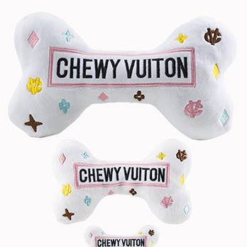 White Chewy Vuiton Bones Squeaker Dog Toy