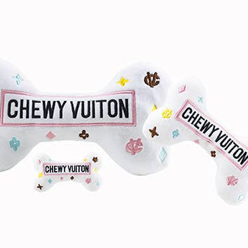 White Chewy Vuiton Bones Squeaker Dog Toy